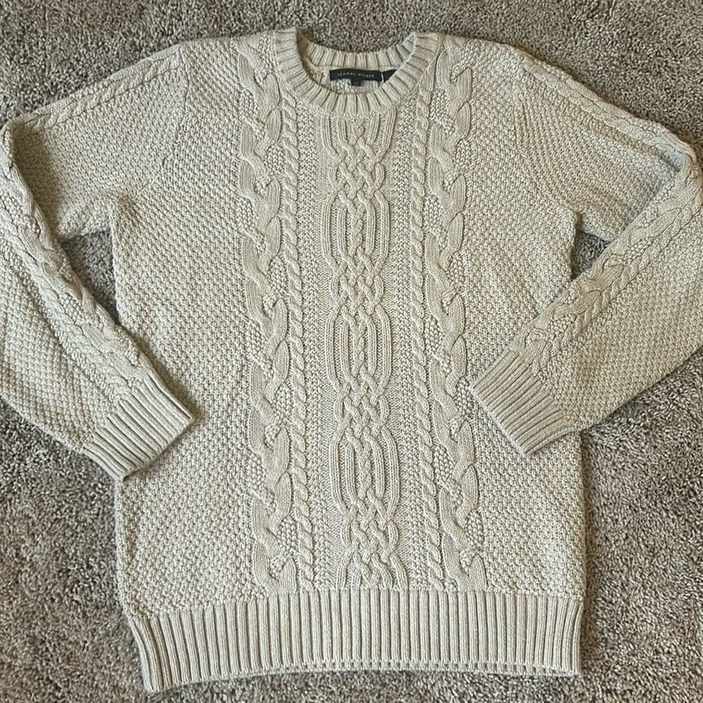 Jeanne Pierre 100% cotton high crewneck cable knit  sweater size medium